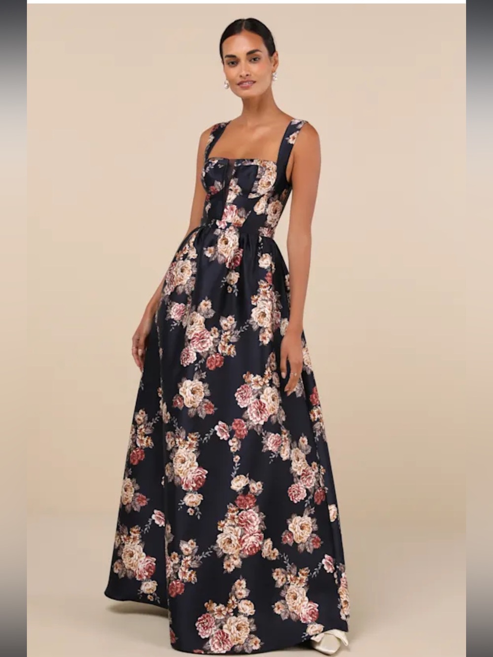 Lulus Navy Blue Floral Sleeveless Bustier Maxi Dress XL broken zipper